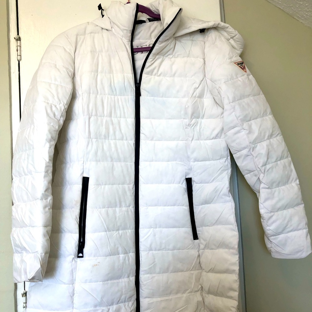 Guess White Knee-Length Puffer Jacket Women
